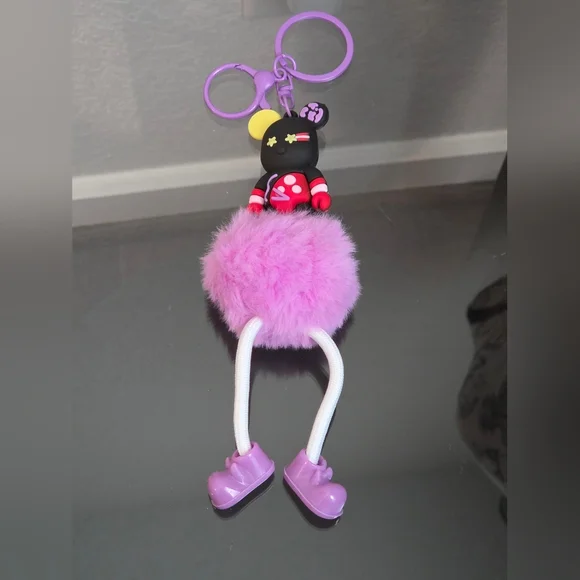 Black and Purple Bear Bag Charm / Keychain β Purse Accessory β Key Ring Holder - Picture 3 of 5